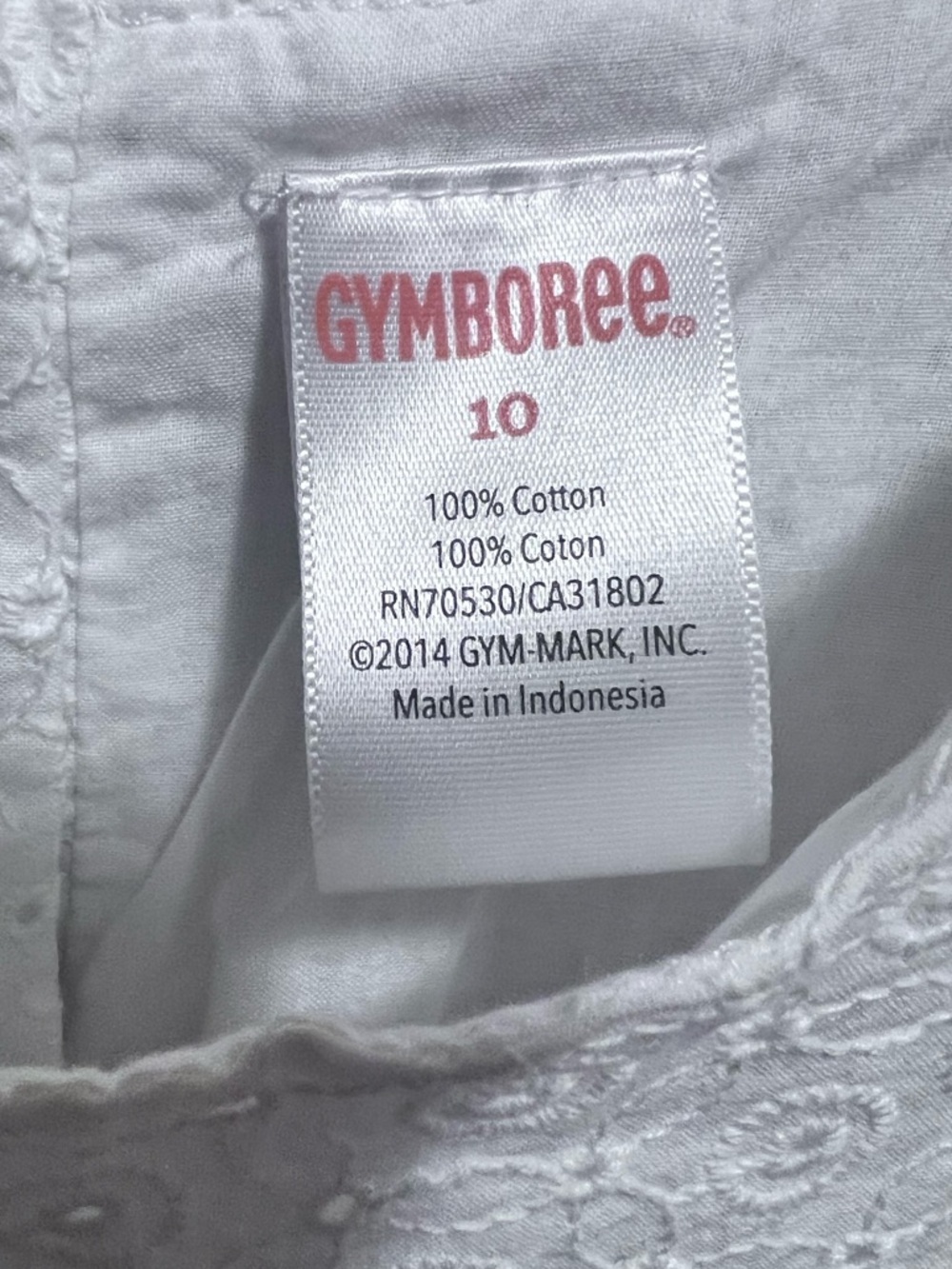Vintage Gymboree white eyelet pattern Sz 10 100% cotton - Picture 3 of 3